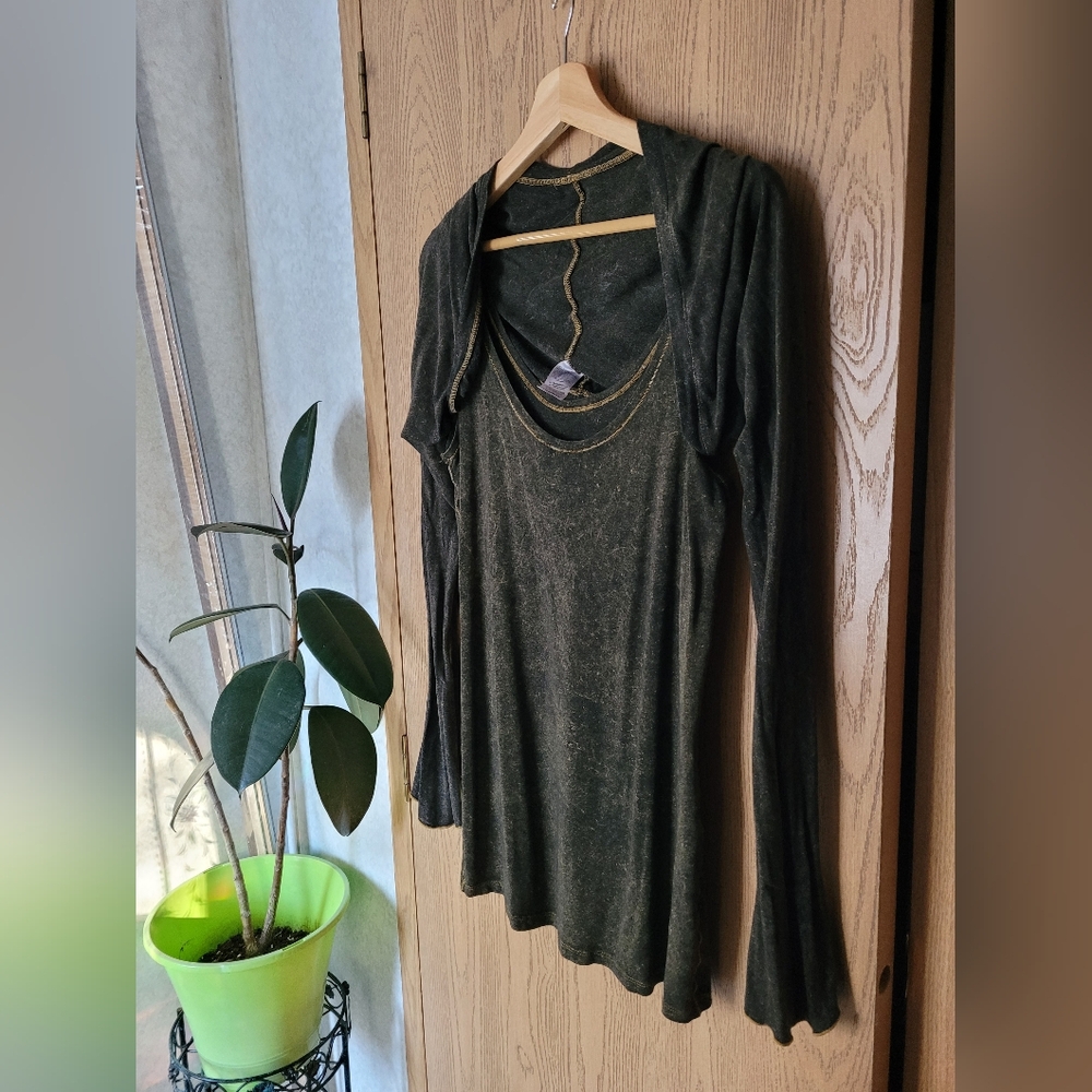 Angelrox Scoop Neck Tank Top M/L Shrug Cozy Sleeves Distressed Green OS - Picture 7 of 16